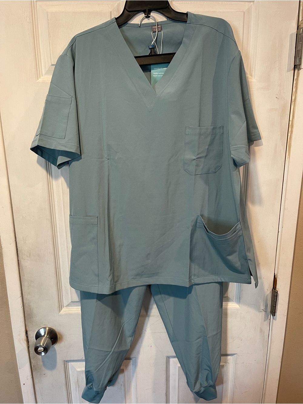 Men's V-Neck Medical Scrub Top in Sage Blue